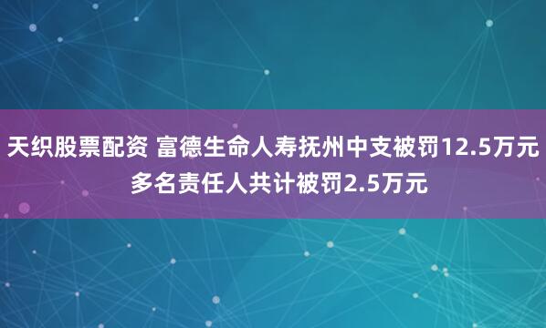 天织股票配资 富德生命人寿抚州中支被罚12.5万元  多名责任人共计被罚2.5万元